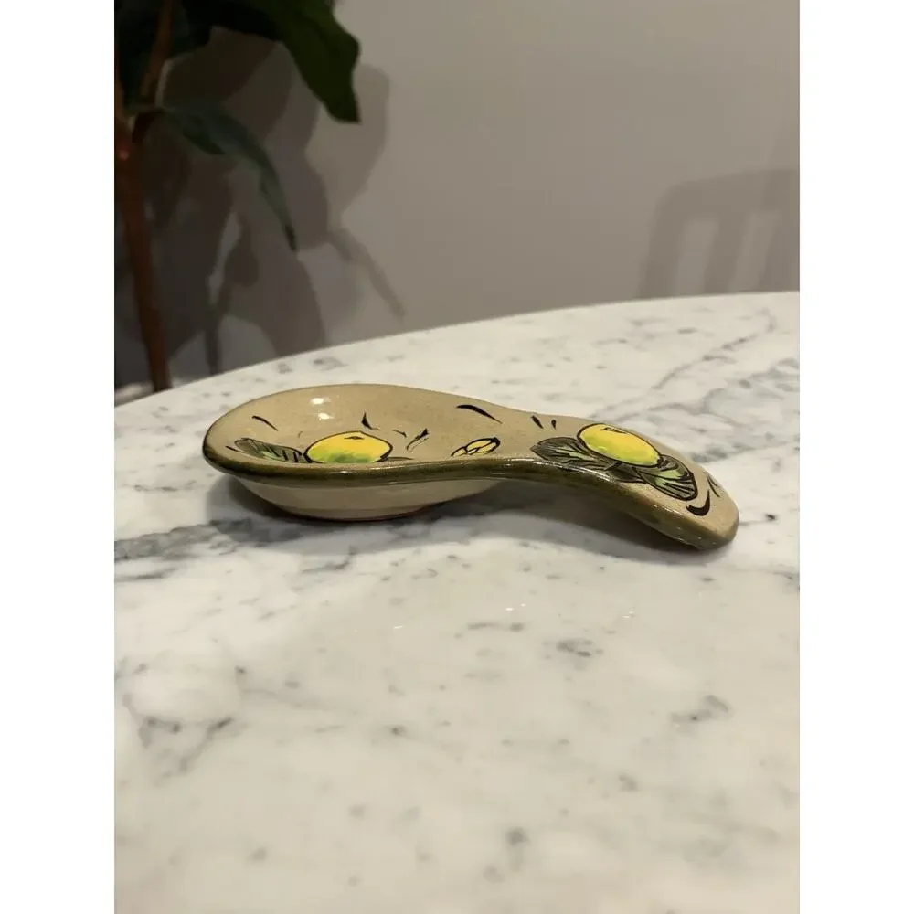 Handmade Ceramic Spoon Rest Lemon Floral & Nature Pattern Style Mexico